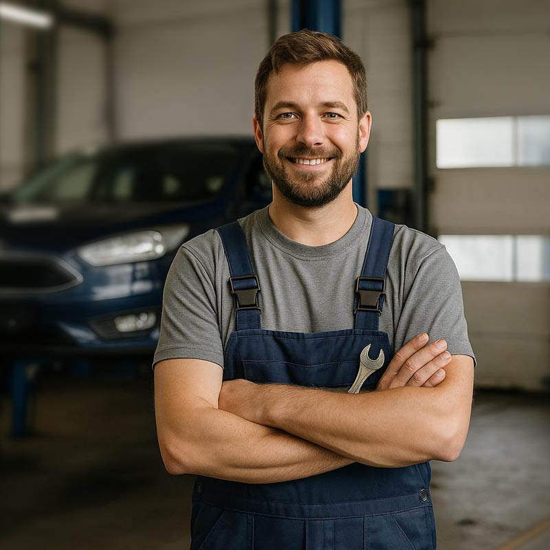 Ein KFZ-Mechaniker in einer Werkstatt